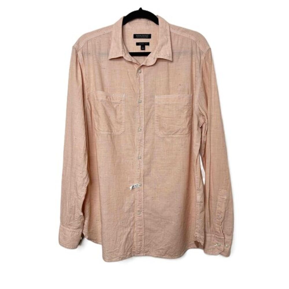 Banana Republic Large Peach Cotton Classic Long Sleeve Grant Fit 078 Wash Shirt